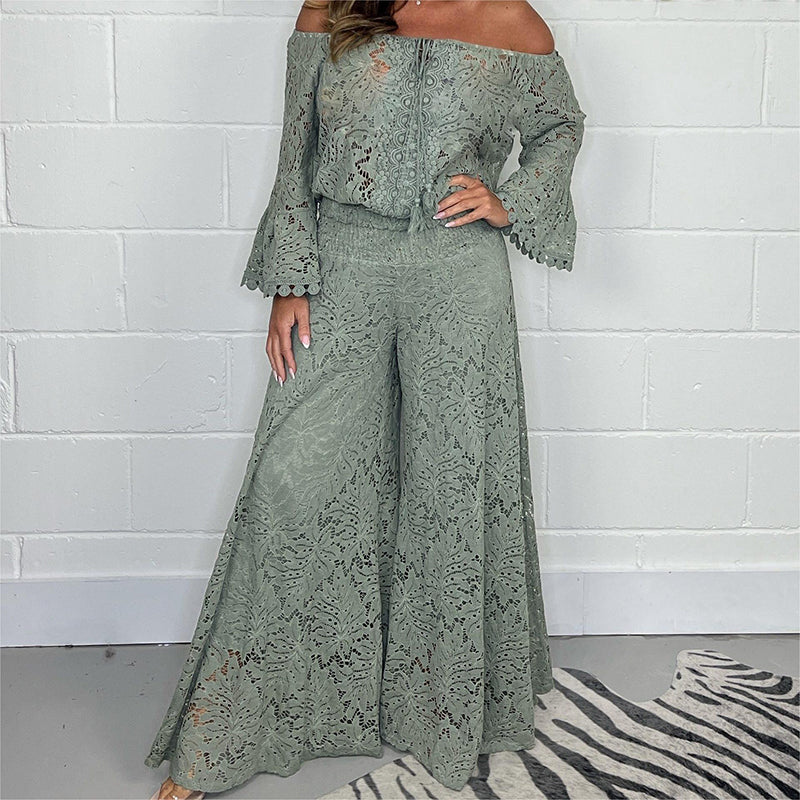 🔥Vente à chaud - 49 % de réduction🔥Ensemble deux pièces femme : haut en dentelle + pantalon large