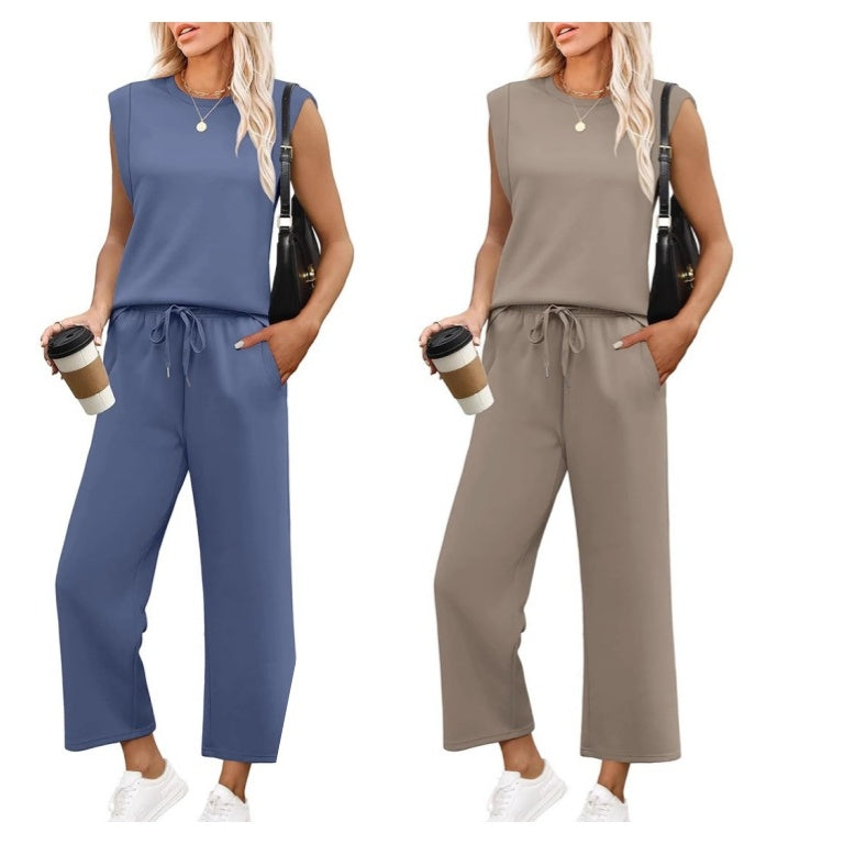 🌺 Promotion exceptionnelle : 49 % de réduction 🌺 Nouvel ensemble 2 pièces pour femme : haut sans manches et pantalon à jambes larges