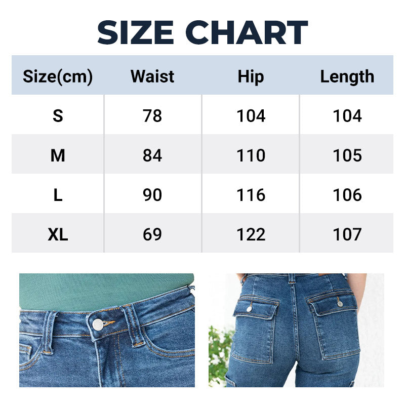 Jeans stretch cargo à jambe large et à taille haute pour femmes
