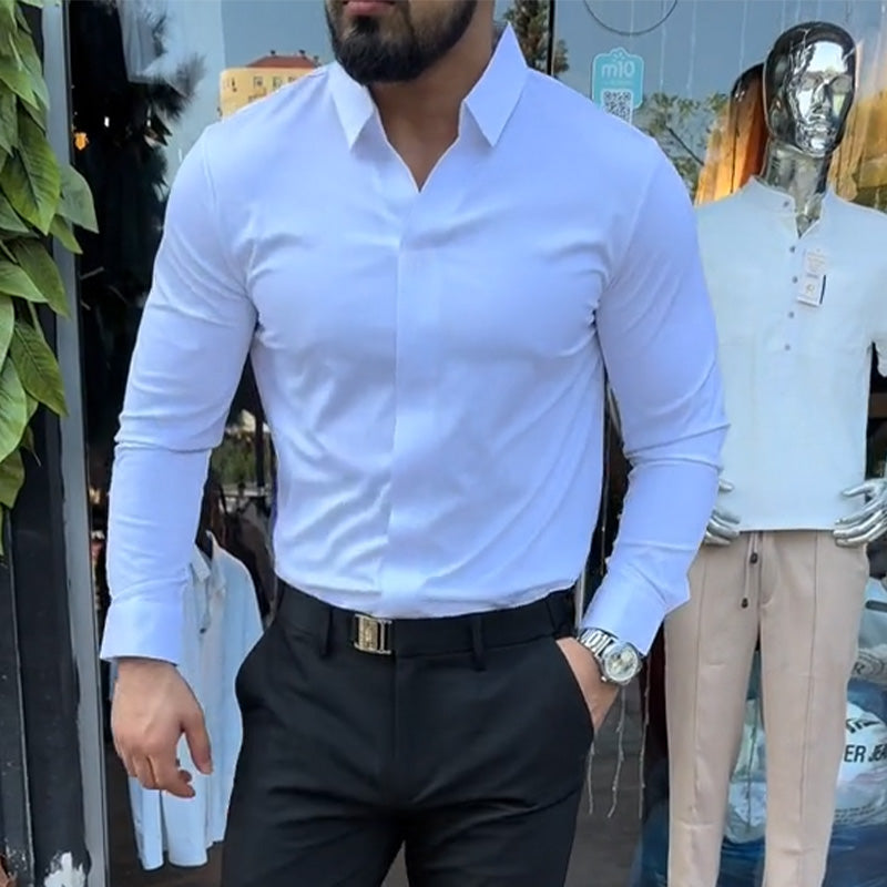Chemise décontractée coupe ajustée unie pour homme🔥Achetez 2 livraisons gratuites