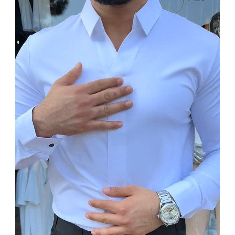 Chemise décontractée coupe ajustée unie pour homme🔥Achetez 2 livraisons gratuites