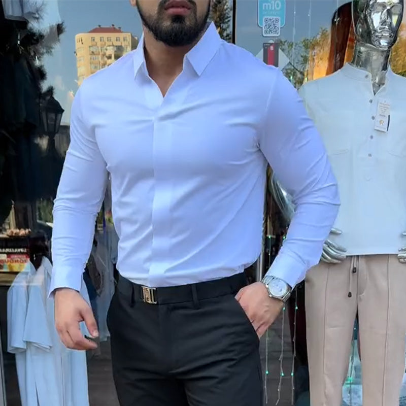 Chemise décontractée coupe ajustée unie pour homme🔥Achetez 2 livraisons gratuites