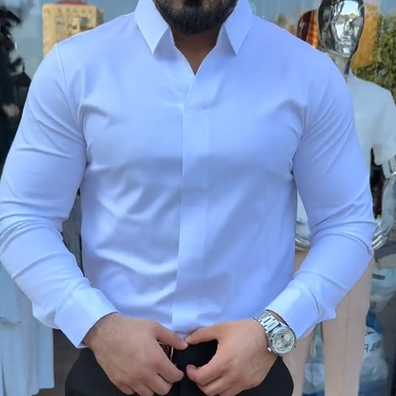 Chemise décontractée coupe ajustée unie pour homme🔥Achetez 2 livraisons gratuites