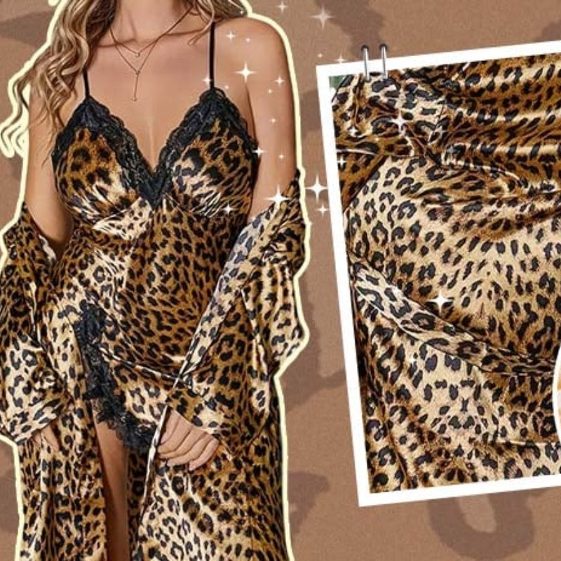 Ensemble de peignoir et nuisette imprimé léopard sexy