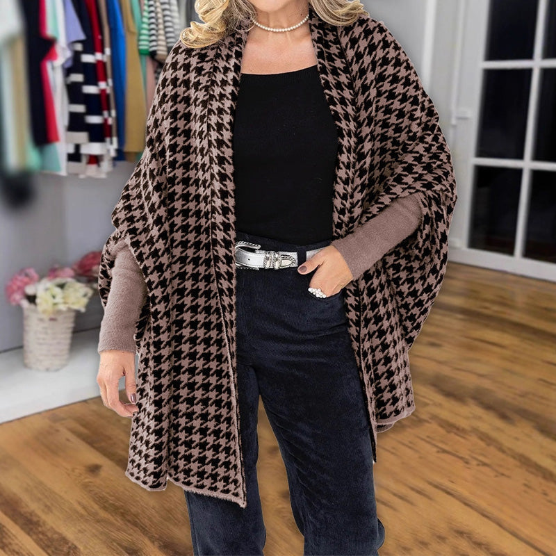 🎁Soldes automne 2025✨🖤Poncho femme ouvert sur le devant, motif pied-de-poule