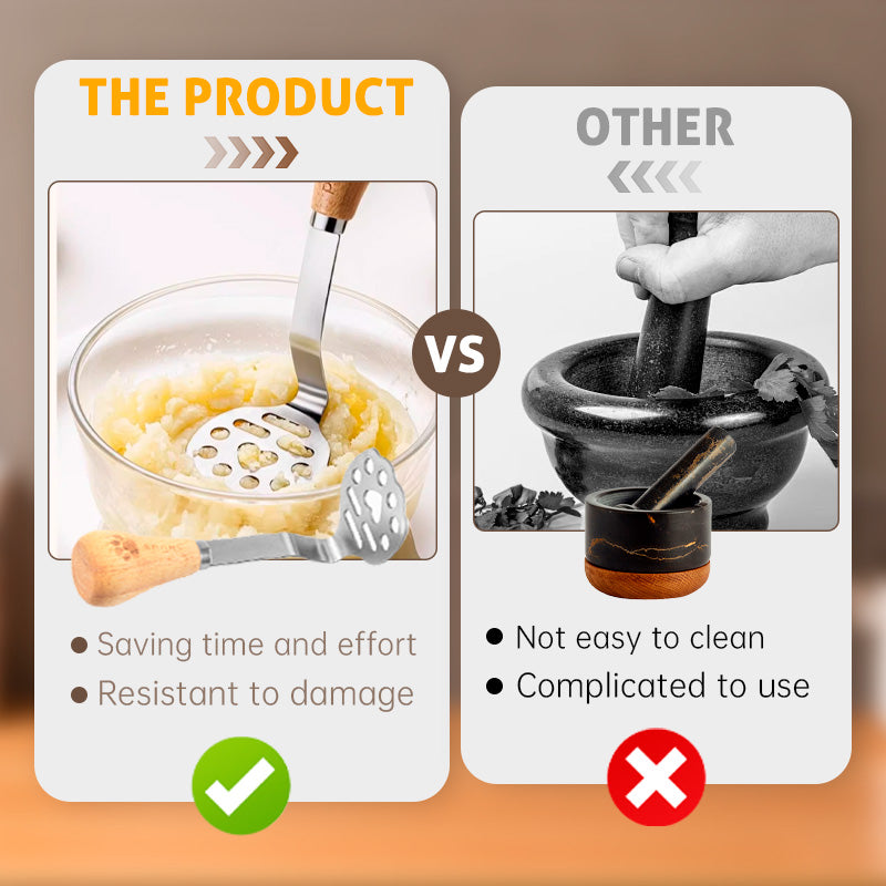 🥄Votre aide de cuisine - Presse-purée en acier inoxydable avec manche en bois