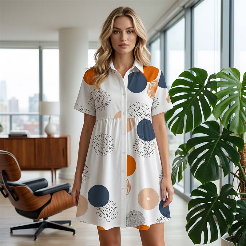 🔥Robe A-line à col et manches courtes pour femme✈️