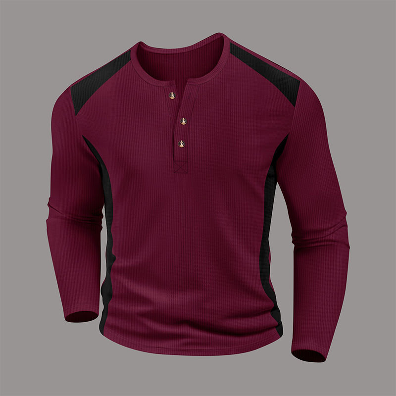 Chemise Henley pour homme en maille gaufrée à blocs de couleurs