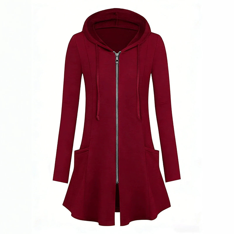 Veste à capuche mi-longue zippée pour femme