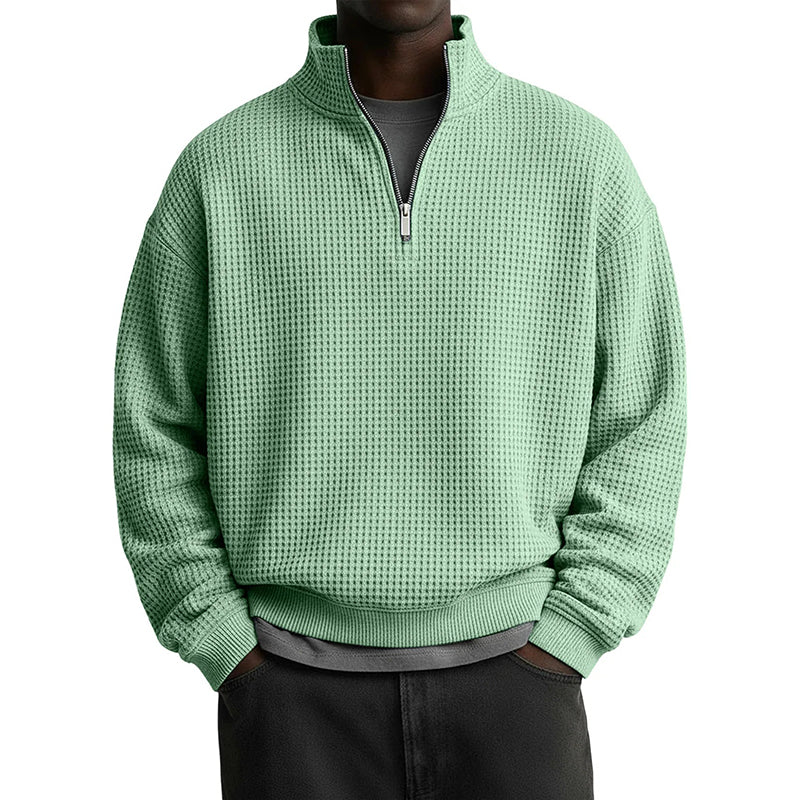 Sweat décontracté pour homme à texture gaufrée, demi-zip