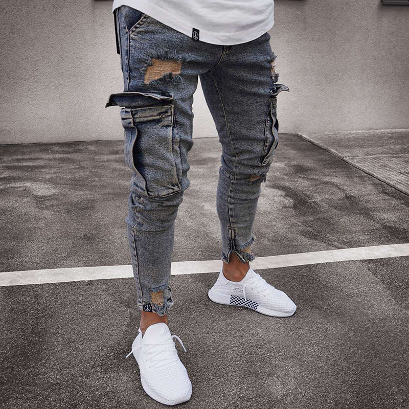 Jean cargo stretch ajusté skinny pour homme