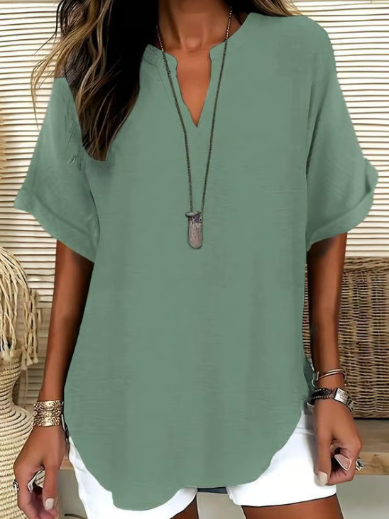 👕 50% DE RÉDUCTION! 🌸 Top Ample Uni à Manches Courtes – Tissu Léger, Coupe Décontractée & Polyvalent ✨