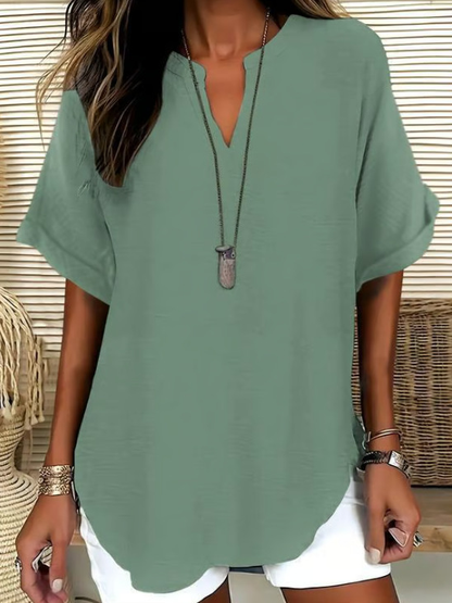 👕 50% DE RÉDUCTION! 🌸 Top Ample Uni à Manches Courtes – Tissu Léger, Coupe Décontractée & Polyvalent ✨