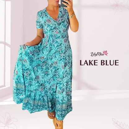 👗 50% DE RÉDUCTION ! 💃 Robe Longue à Col en V Imprimée – Coupe Élégante, Tissu Confortable & Style Polyvalent ✨