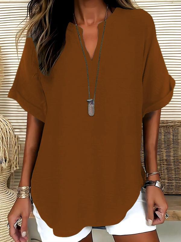 👕 50% DE RÉDUCTION! 🌸 Top Ample Uni à Manches Courtes – Tissu Léger, Coupe Décontractée & Polyvalent ✨