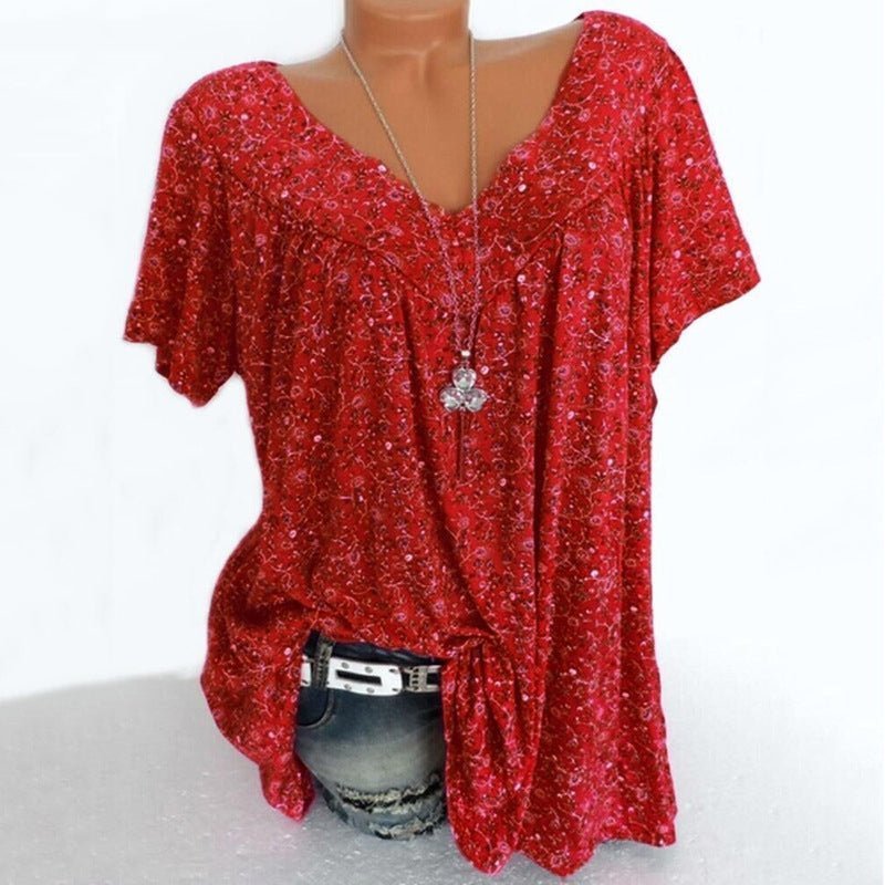 💎 46% DE RÉDUCTION ! 💎💃T-Shirt d’Été à Col V pour Femmes – Imprimé Floral, Coupe Fluide & Tissu Doux Respirant 🌸👚