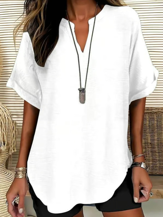 👕 50% DE RÉDUCTION! 🌸 Top Ample Uni à Manches Courtes – Tissu Léger, Coupe Décontractée & Polyvalent ✨