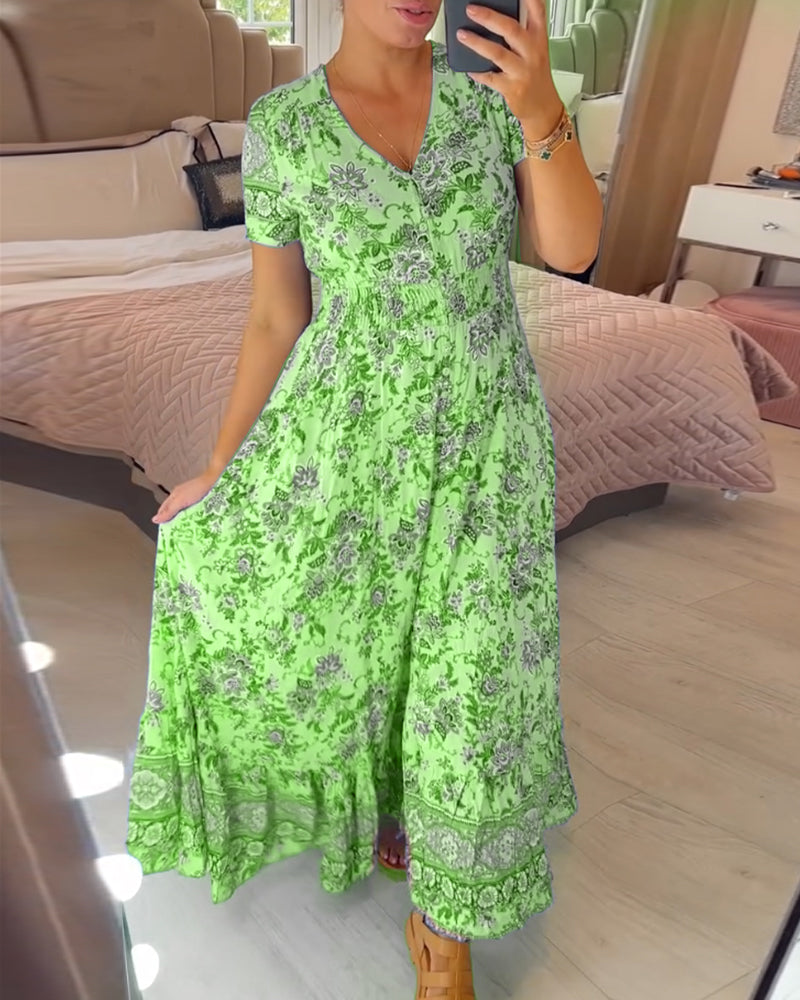 👗 50% DE RÉDUCTION ! 💃 Robe Longue à Col en V Imprimée – Coupe Élégante, Tissu Confortable & Style Polyvalent ✨