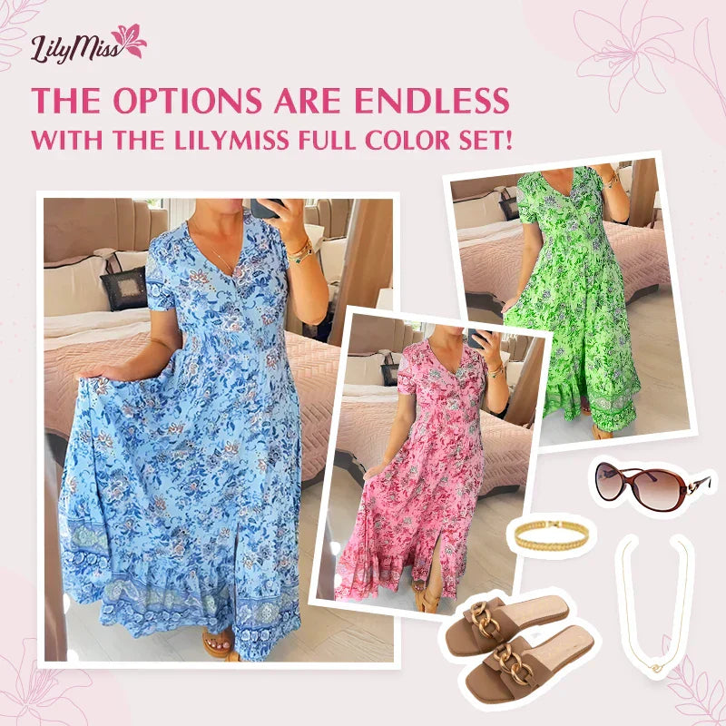 👗 50% DE RÉDUCTION ! 💃 Robe Longue à Col en V Imprimée – Coupe Élégante, Tissu Confortable & Style Polyvalent ✨