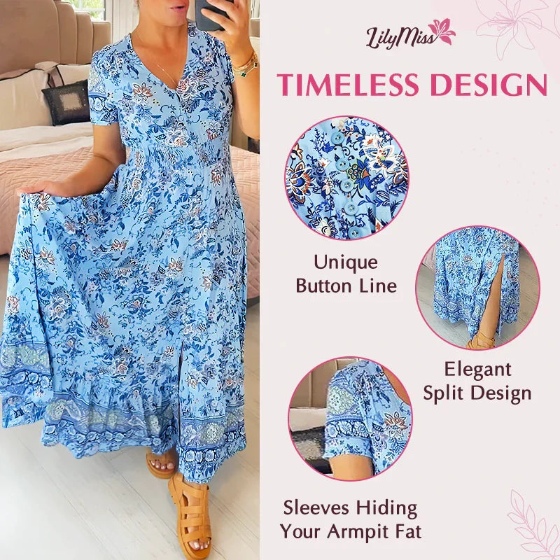 👗 50% DE RÉDUCTION ! 💃 Robe Longue à Col en V Imprimée – Coupe Élégante, Tissu Confortable & Style Polyvalent ✨