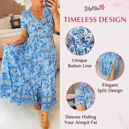 👗 50% DE RÉDUCTION ! 💃 Robe Longue à Col en V Imprimée – Coupe Élégante, Tissu Confortable & Style Polyvalent ✨