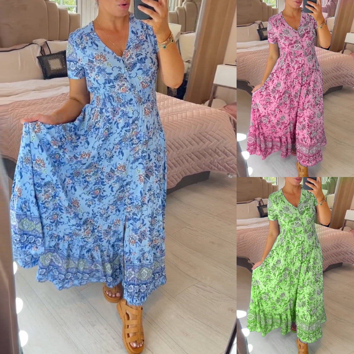 👗 50% DE RÉDUCTION ! 💃 Robe Longue à Col en V Imprimée – Coupe Élégante, Tissu Confortable & Style Polyvalent ✨