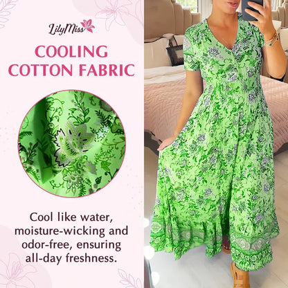 👗 50% DE RÉDUCTION ! 💃 Robe Longue à Col en V Imprimée – Coupe Élégante, Tissu Confortable & Style Polyvalent ✨