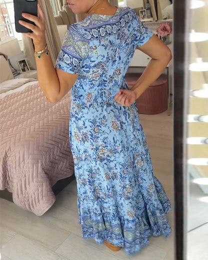 👗 50% DE RÉDUCTION ! 💃 Robe Longue à Col en V Imprimée – Coupe Élégante, Tissu Confortable & Style Polyvalent ✨
