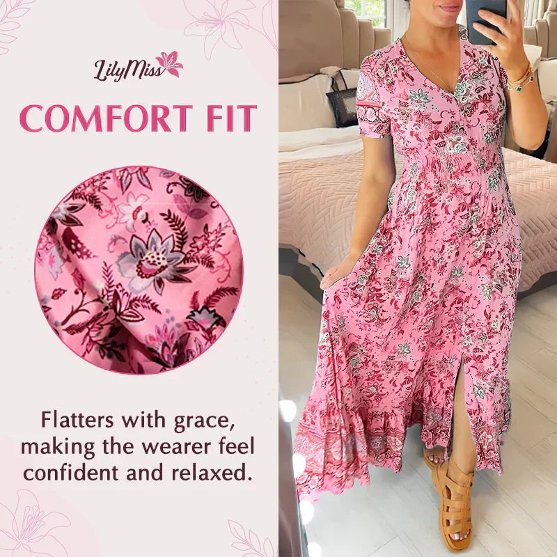 👗 50% DE RÉDUCTION ! 💃 Robe Longue à Col en V Imprimée – Coupe Élégante, Tissu Confortable & Style Polyvalent ✨