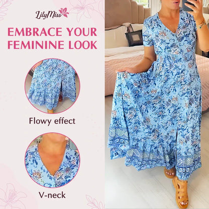 👗 50% DE RÉDUCTION ! 💃 Robe Longue à Col en V Imprimée – Coupe Élégante, Tissu Confortable & Style Polyvalent ✨