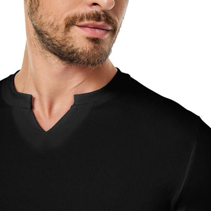 T-shirts longs à col en V et à côtes, manches longues, pour la salle de sport et l'entraînement, vêtements de sport pour homme