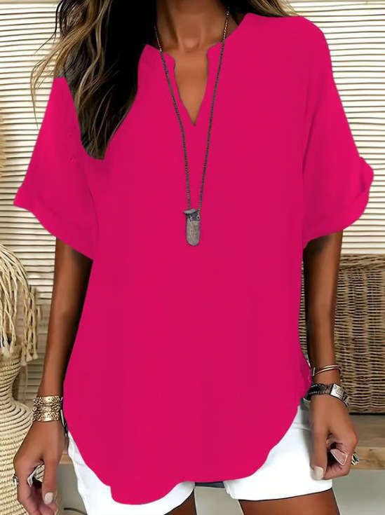 👕 50% DE RÉDUCTION! 🌸 Top Ample Uni à Manches Courtes – Tissu Léger, Coupe Décontractée & Polyvalent ✨