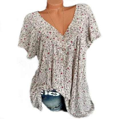 💎 46% DE RÉDUCTION ! 💎💃T-Shirt d’Été à Col V pour Femmes – Imprimé Floral, Coupe Fluide & Tissu Doux Respirant 🌸👚