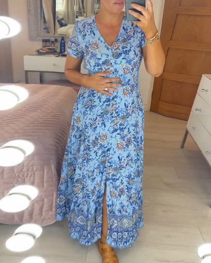 👗 50% DE RÉDUCTION ! 💃 Robe Longue à Col en V Imprimée – Coupe Élégante, Tissu Confortable & Style Polyvalent ✨