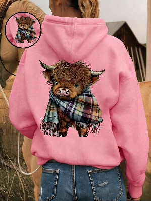🐮💛 Sweat à Capuche Highland Cow Doublé Polaire – Ultra Doux & Confortable pour les Soirées Fraîches