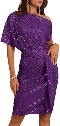 💃✨ ROBE À VOLANTS SCINTILLANTE - Une partie des épaules avec des paillettes, élégante pour les tenues de soirée et les occasions spéciales 🌟