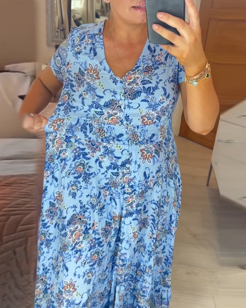 👗 50% DE RÉDUCTION ! 💃 Robe Longue à Col en V Imprimée – Coupe Élégante, Tissu Confortable & Style Polyvalent ✨