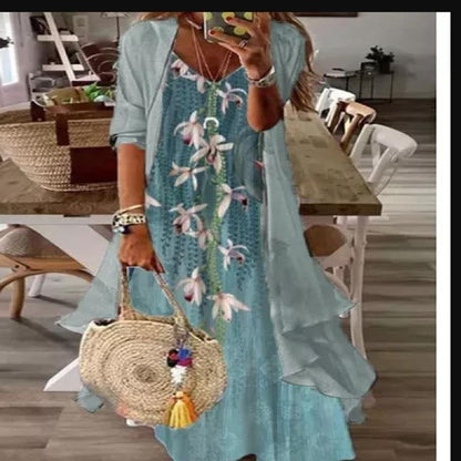 Robe longue à imprimé floral en deux pièces