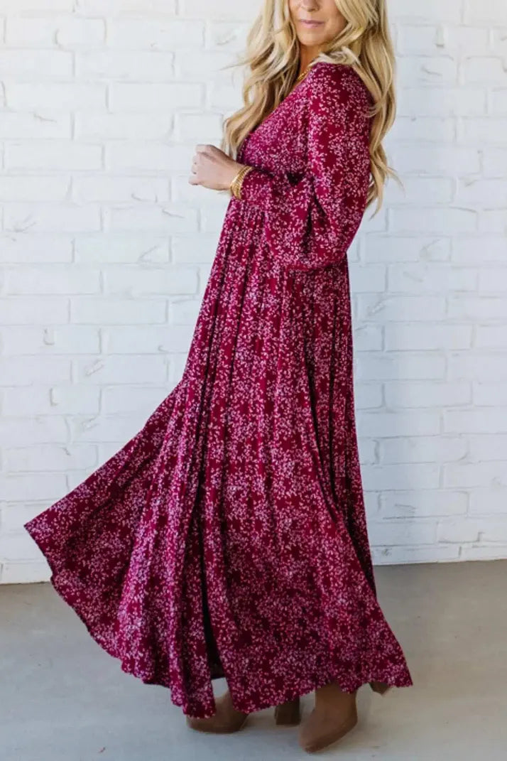 💎 Robe Longue à Fleurs en Rayonne – Taille Smockée, Doublure Intégrale & Poches Cachées 🌸👗