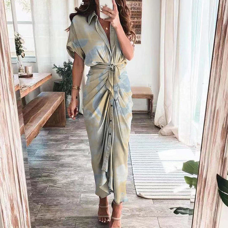 🔥Robe chemise boutonnée en satin pour femme