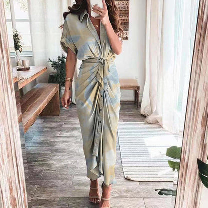 🔥Robe chemise boutonnée en satin pour femme