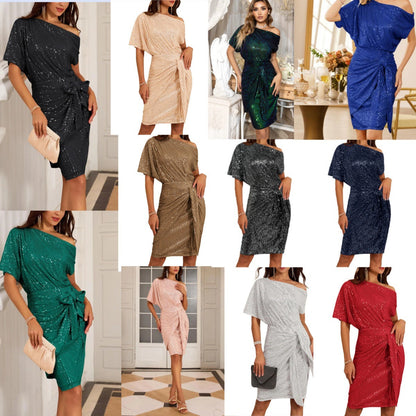 💃Soldes du dernier jour -60% DE RÉDUCTION🎉Robe plissée étincelante à une épaule✨