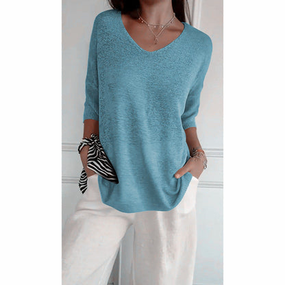 💖Limited Sale 60% OFF💖Solid Color Knitted V-neck Top