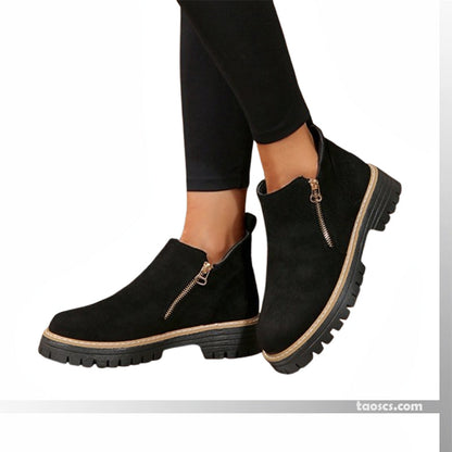 ✨ BEST SELLER🔥Bottines pour femmes à bout rond et fermeture à glissière sur le côté【Confortable, antidérapant, imperméable】
