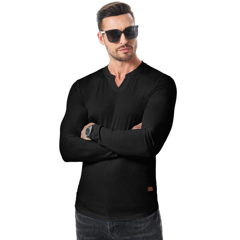 T-shirts longs à col en V et à côtes, manches longues, pour la salle de sport et l'entraînement, vêtements de sport pour homme