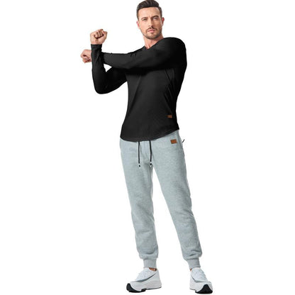 T-shirts longs à col en V et à côtes, manches longues, pour la salle de sport et l'entraînement, vêtements de sport pour homme