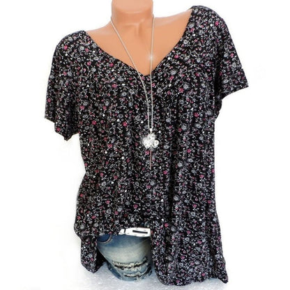 💎 46% DE RÉDUCTION ! 💎💃T-Shirt d’Été à Col V pour Femmes – Imprimé Floral, Coupe Fluide & Tissu Doux Respirant 🌸👚