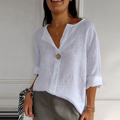 2026 Nouvelle conception💖Top confortable à col en V en lin et coton pour femmes