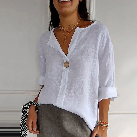 2026 Nouvelle conception💖Top confortable à col en V en lin et coton pour femmes