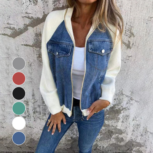 🔥 Promotion de Printemps : -50% 🔥 Veste en denim à fermeture éclair pour femmes